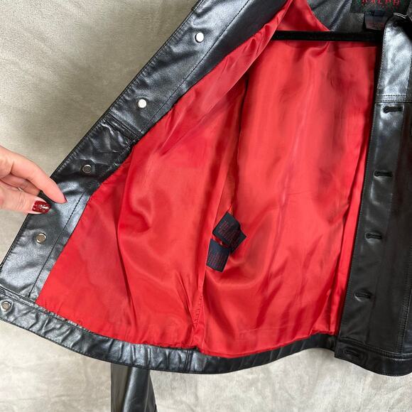 Vintage Ralph Lauren Leather Jacket Womens Medium Black Lined 90s Y2K Biker - Picture 6 of 16